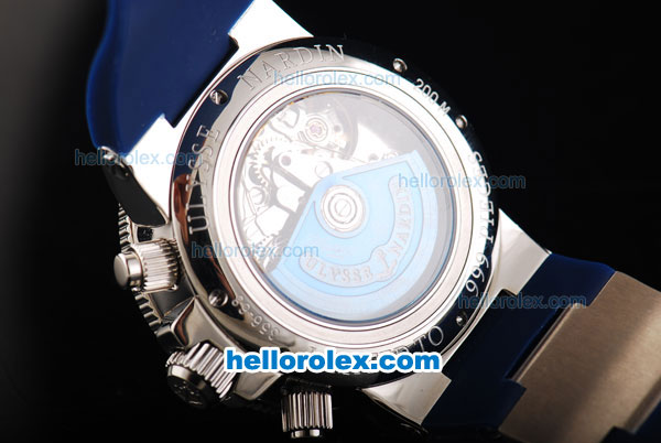 Ulysse Nardin Maxi Marine Swiss Valjoux 7750 Automatic Movement Steel Case with White Markers and Blue Dial-Blue Rubber Strap - Click Image to Close